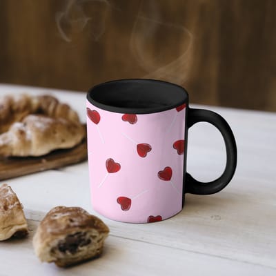 Magische Mok - Foto op Warmte Mokken - Koffiemok - Roze - Hart - Lolly - Snoep - Magic Mok - Beker - 350 ML - Theemok