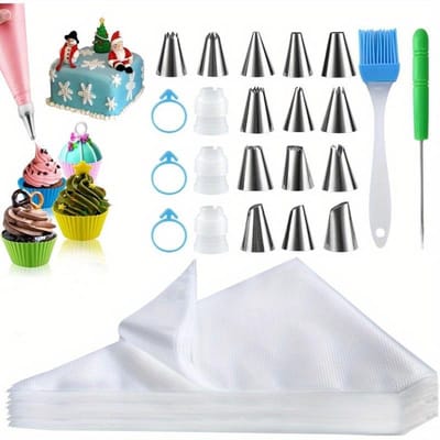 122 pièces/ensemble, Ensemble de poches et de douilles - Poches à pâtisserie épaissies, Poches à glaçage anti-éclatement, Poches à décoration de gâteau antidérapantes pour la pâtisserie de cupcakes et de cookies multicolore