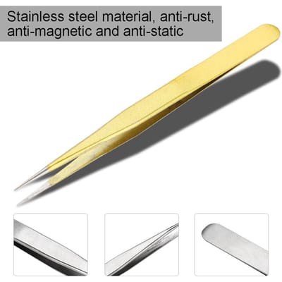 Pince à épiler professionnelle en acier inoxydable pour extension de cils, greffage de faux cils (Tout droit) beige
