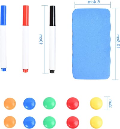 Set van 14 whiteboard stiften, kleurrijke magnetische markers, bordveger en 10 magneten voor school en kantoor, ideaal voor presentaties en notities