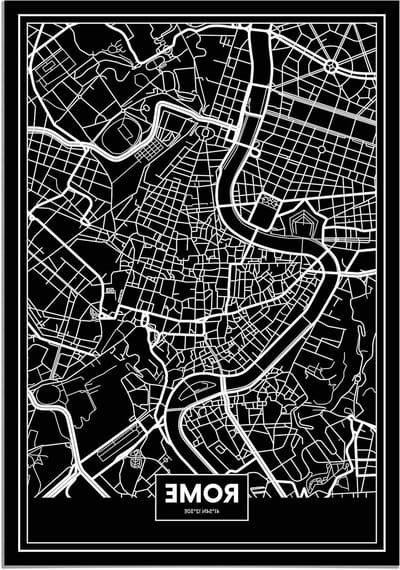 Kaart van Rome - Stadskaart Poster - Wanddecoratie Huis - Hoge Resolutie Print - 70x100cm - Zwart