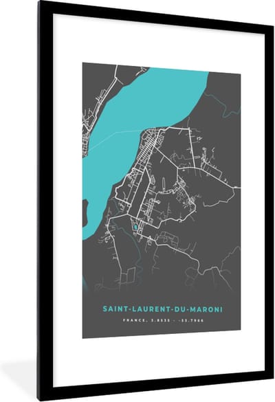 Fotolijst incl. Poster - Saint-Laurent-du-Maroni - Plattegrond - Stadskaart - Kaart - Frankrijk - 60x90 cm - Posterlijst