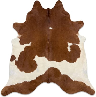 Koeienhuid Vloerkleed - Roodbruin-Wit Bont - 220 x 200 cm - Koeienkleed / Koeienvel / Dierenvel / Dierenhuid / Koehuid Tapijt - incl. 4 onderzetters