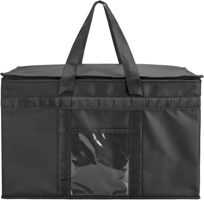 Grote geïsoleerde koel tas voor voedsel, herbruikbare koel tas met dubbele rits voor boodschappen, 20" W x 13" H x 10" D (Zwart, XXL)