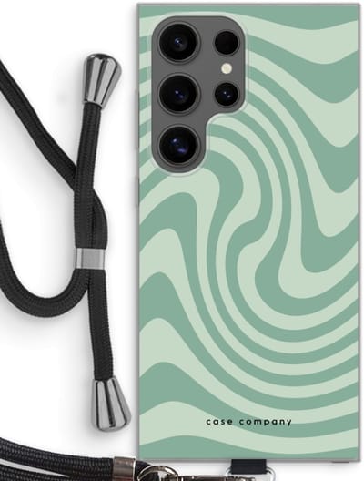 Case Company® - Hoesje met koord geschikt voor Samsung Galaxy S24 Ultra hoesje met Koord - Swirl Groen - Telefoonhoesje met Zwart Koord - Bescherming aan alle Kanten en Over de Schermrand