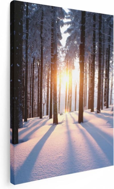 Artaza Canvas Schilderij Winterlandschap - 30x40 cm - Klein - Wanddecoratie Bomen - Muurdecoratie Zon - Kamer Accessoires Sneeuw