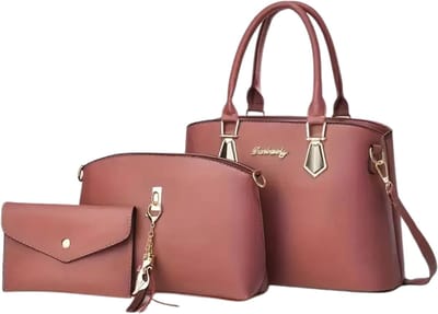 Bovista Handtas Dames - Schoudertas - School - Shopper - Schooltas - Werktas - 3-Delige Set - Donkerroze