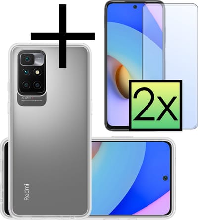Hoesje - Met 2x Screenprotector - Geschikt voor Xiaomi Redmi 10 2022 - Sterk & Shockproof - Back Cover - Siliconen Case - Telefoon Hoes - Transparant