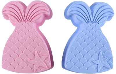 Dailygoods- Bakvorm Siliconen - 2 Stuks - Zeemeerminmotief - Vaatwasserbestendig - Opberggaatje - Roze/Blauw - Taartvorm