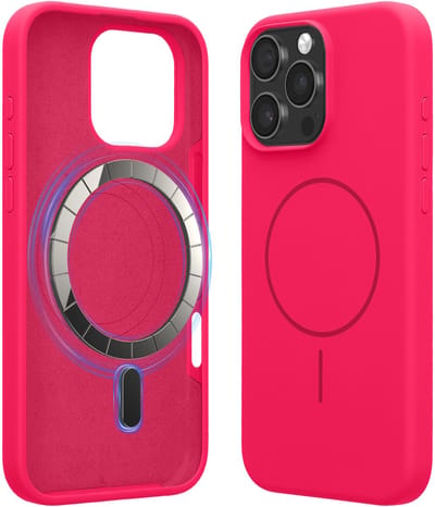 kwmobile Telefoonhoesje voor Apple iPhone 16 Pro Max - Hoes met siliconen randen en magnetische achterkant compatibel met MagSafe, in neon roze