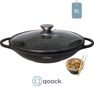 CF Cooking© Wok - XL Luxe Wok - Black Line Edition - Inclusief deksel - 36Ø - Inductie