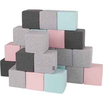 KiddyMoon Zachte Blokken voor Baby 24 Stuks - Montessori speelgoed 1 jaar - Speelmat foam - Foam blokken speelgoed kinderen XXL - Montessori baby - Zachte baby speelgoed - Schuimrubber speeltoestel - Baby speeltuin - Lichtgrijs-Donkergrijs-Roze-Munt