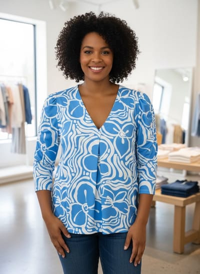 YEST CURVE Jovita Tops - Uniform Blue/Off Whi - maat X-0(44)