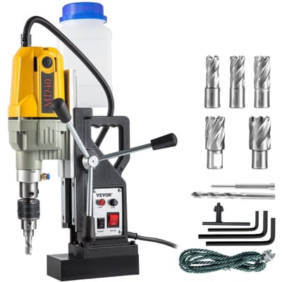 Magnetische Boormachine, 1100W 40mm Boordiameter, 2697lbf/12000N Draagbare Elektrische Magneetboorpers met 7 Boren, 580 RPM Max. Snelheid Boormachine voor elke