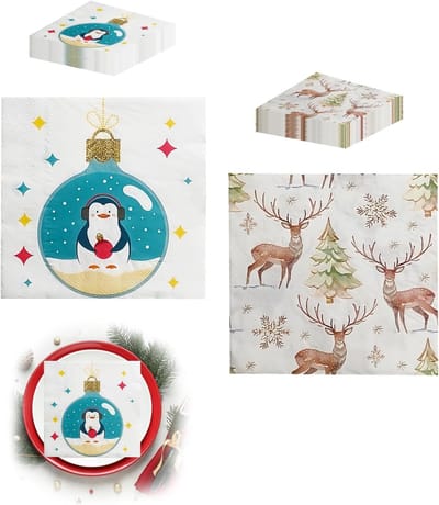 40 Feestelijke Kerstservetten: Perfect voor Kerstfeesten, Tafeldecoratie en Gezellige Avonden met Familie, met 2 Betoverende Ontwerpen