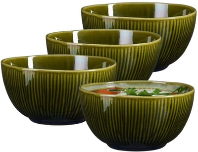 Mica Decorations Soepkom Nusa - 4x - groen - 14 x 7 cm - keramiek - kommetjes/schaaltjes - 500 ml