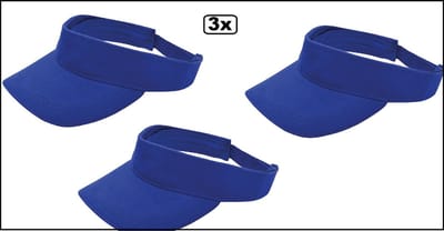3x Zonneklep  blauw 58cm - Zon hoofddeksel thema festival