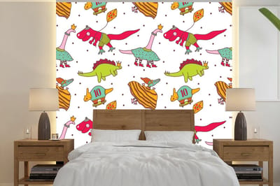Behang - Fotobehang Patronen - Dino - Kleuren - Jongens - Kinderen - Kids - Kind - Breedte 240 cm x hoogte 240 cm