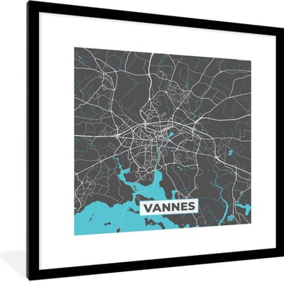 Fotolijst incl. Poster - Vannes - Frankrijk - Plattegrond - Stadskaart - Kaart - 40x40 cm - Posterlijst