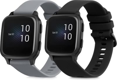 kwmobile 2x horlogebandjes geschikt voor Garmin Venu Sq Music / Sq bandje - Smartwatch bandjes van TPU - Activity tracker horloge band in zwart / grijs