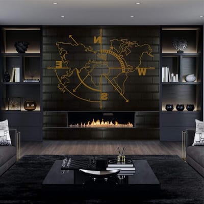 Metalen Wereldkaart Wanddecoratie - Wereldkaart Metaal Goud - Woonkamer Decoreren - Zonder Randen Ontwerp - 117 x 91 cm - Goud