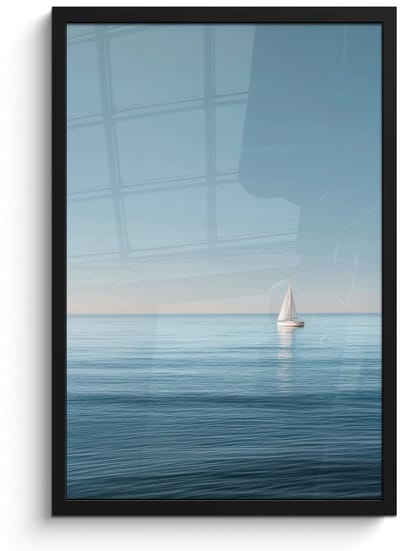 Poster in lijst - Fotolijst 40x60 cm - Posters - Zeilbootje - Kalme zee - Helderblauwe hemel - Posterlijst zwart - Decoratie - Wanddecoratie woonkamer - Muurdecoratie slaapkamer