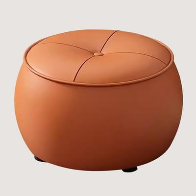 Moderne Poef - Ronde Kruk - Extra Zitplaats - Antislippad - 35x35x30 cm - Oranje