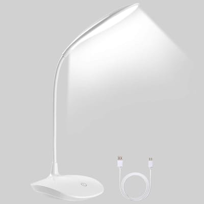 GELLDG LED-bureaulamp - Draadloze bureaulamp - Bureaulamp voor thuis/kantoor - 360° flexibele, verstelbare lamparm - Touchbediening - 3 instelbare helderheidsniveaus - Oplaadbaar - Dimbaar - Wit