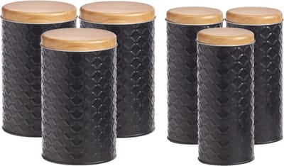 Zeller - Keuken voorraadpotten 6x - zwart/bamboe - Inhoud 680/2000 ml