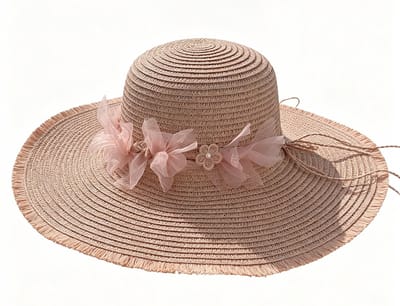 VHV-Premium Zonnehoed Dames met Brede Rand - UPF 50+ UV-Bescherming Strohoed - Elegante Strandhoed met Kanten Bloem - Opvouwbare Zomerhoed voor op Reis - Zachte Zonnehoed voor Dames - Roze