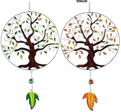 Raamhanger Tiffany Stijl - levensboom met blad - 20x34 cm - raamdecoratie 1 willekeurige kleur hanger