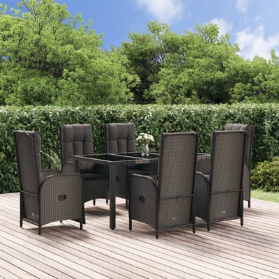 vidaXL - 7-delige - Tuinset - met - kussens - poly - rattan - zwart