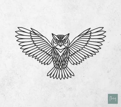 Laserfabrique Wanddecoratie - Geometrische Uil - Medium - Zwart - Geometrische dieren en vormen - Houten dieren - Muurdecoratie - Line art - Wall art