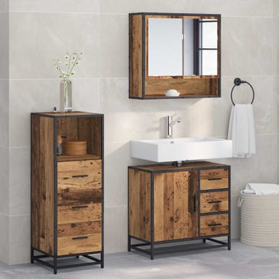 vidaXL - Badkamermeubel - Set - 3 - st - Oud - Hout - 65 - x - 33 - x - 60 - cm - Bewerkt - hout