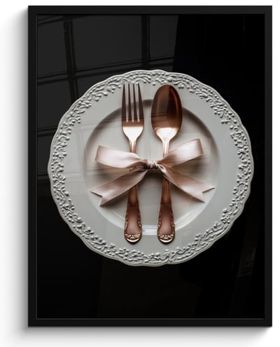 Poster in lijst - Fotolijst 50x70 cm - Posters - Rose - Strik - Bestek - Posterlijst zwart - Decoratie - Wanddecoratie woonkamer - Muurdecoratie slaapkamer