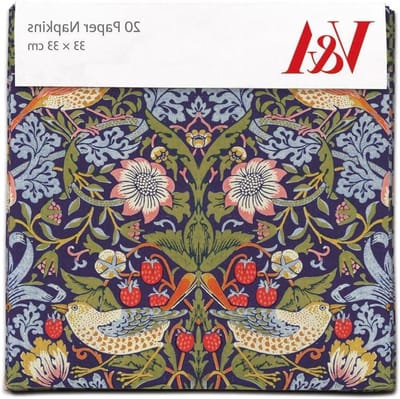 Dailygoods- Wegwerpservies Set van 20 - Papieren Servetten - Strawberry Thief Design - Feest/Picknick/Diner - Uniek Ontwerp - William Morris