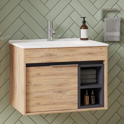 Koblenz Badkamermeubel Set 65 cm Dorado – Softclose Semi-Handgreep, 1 Deur, Keramische Wastafel