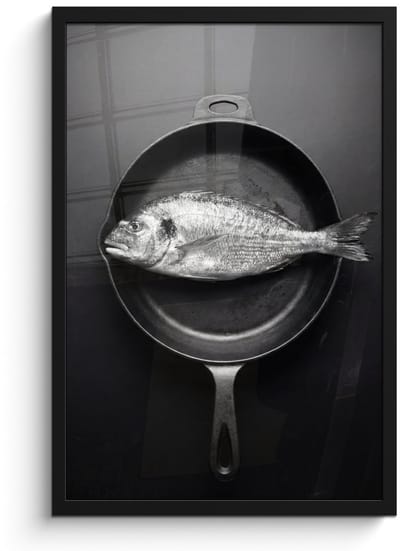 Poster in lijst - Fotolijst 40x60 cm - Posters - Pan - Vis - Zwart - Wit - Posterlijst zwart - Decoratie - Wanddecoratie woonkamer - Muurdecoratie slaapkamer