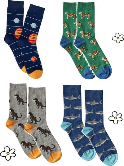4 paar sokken voor volwassenen - haai - t-rex - heelal - tijger (100% Oeko-tex gecertificeerd) maat 39-42