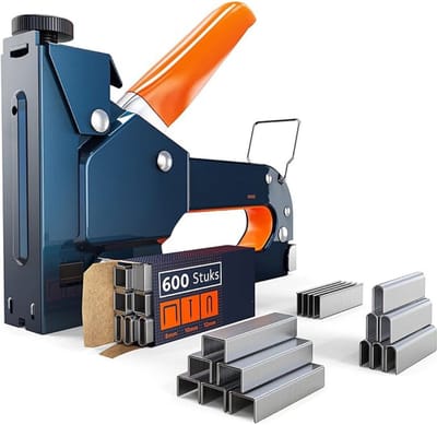 Zyrex® Nietpistool - 3-in-1 Hout Nietmachine – Handtacker Voor Hout, Stof, Meubels En Stoffering – Oranje en blauw - 16cm x 3cm x 13 cm