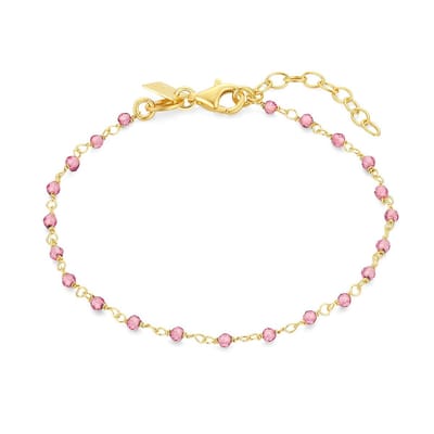 Twice As Nice Armband in 18kt verguld zilver, roze steentjes 16cm+3cm