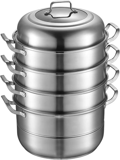 Stoompan 5 niveaus - Stoomkoker Kookpan - Gezond Koken - Roestvrij staal - 32 cm diameter - Metaal
