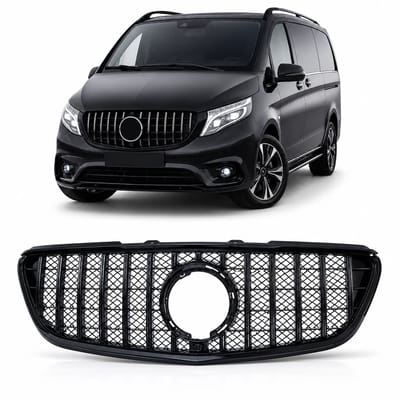 Panamericana Grill Geschikt voor Mercedes Vito W447 Facelift (03/2019 - 2023) Glans Zwart Radiateurgrille