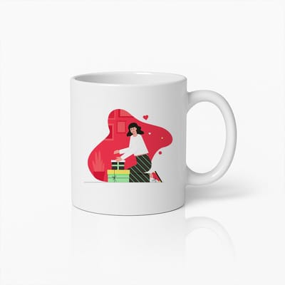 Schattige Cadeau Inpak Mok – Vrouw met Cadeaus Koffiebeker