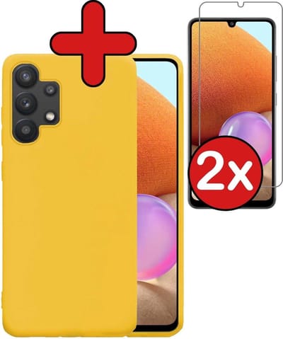 Hoesje - Met 2x Screenprotector - Geschikt voor Samsung Galaxy A32 4G - Sterk & Shockproof - Telefoon Hoes - Back Cover - Siliconen Case - Telefoonhoes - Geel