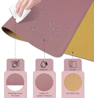 Luxe Antislip Bureau Mat – 80 x 40 cm PU Leer en Kurk voor Bureau, Toetsenbord en Muis – Perfect voor Kantoor en Thuis (Paars-Roze)