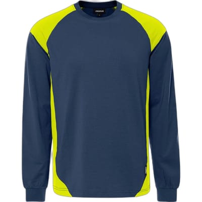Fristads Heavy T-shirt lange mouw 7071 GTM - Marineblauw/hi-vis geel - XS