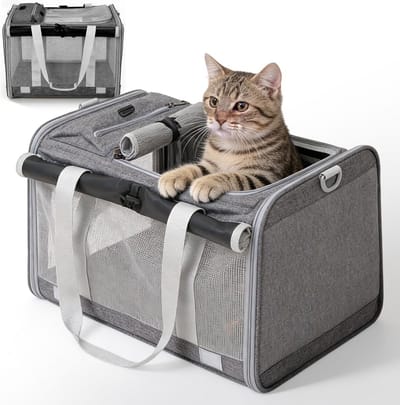 Huisdier transportbox - Opvouwbare hondentas - Reizen met dier - Ademend ontwerp - 45 x 28 x 28 cm - Grijs