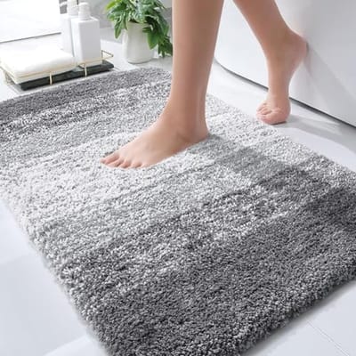 Zachte en absorberende badmat 30 x 20 cm - Antislip shaggy microvezel - Machinewasbaar grijs badtapijt