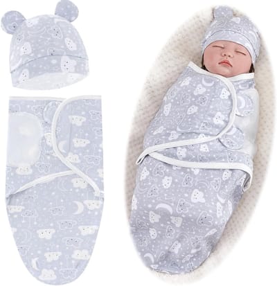 Baby Swaddle - Baby slaapzak - Baby slaap - Hoofdbescherming - 0-3 maanden - Grijs
